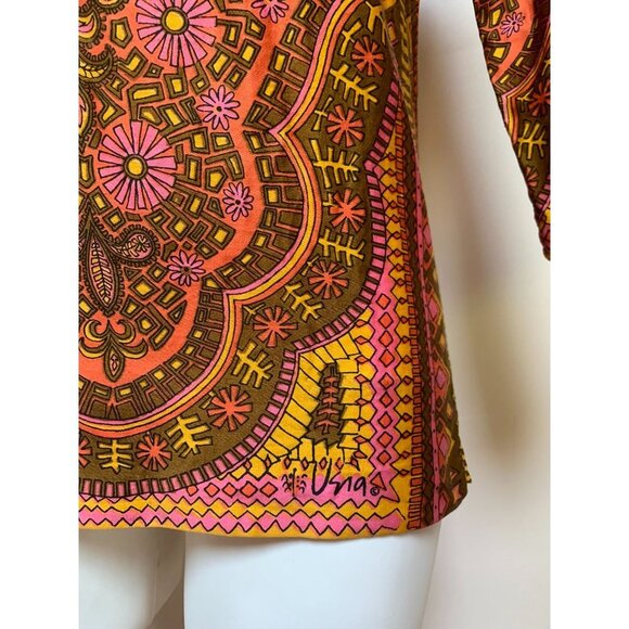 Vera Neumann Vintage 1960s Print Shirt Orange Pink Size XS/S - Picture 2 of 9